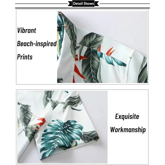 ❤️Men White Short Sleeve Button Down Casual Beach  Tropical Holiday Shirts - Picture 5 of 7